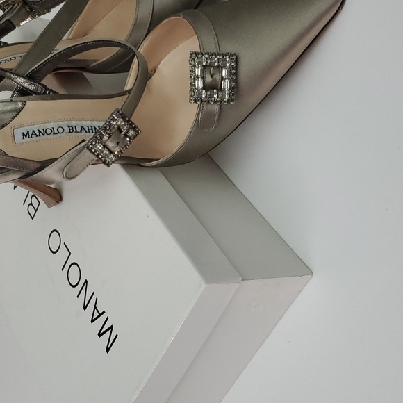 VTG Manolo Blahnik Crystal Satin Slingbacks in box- Carolyne 90s Mary Jane Esque - Picture 12 of 17